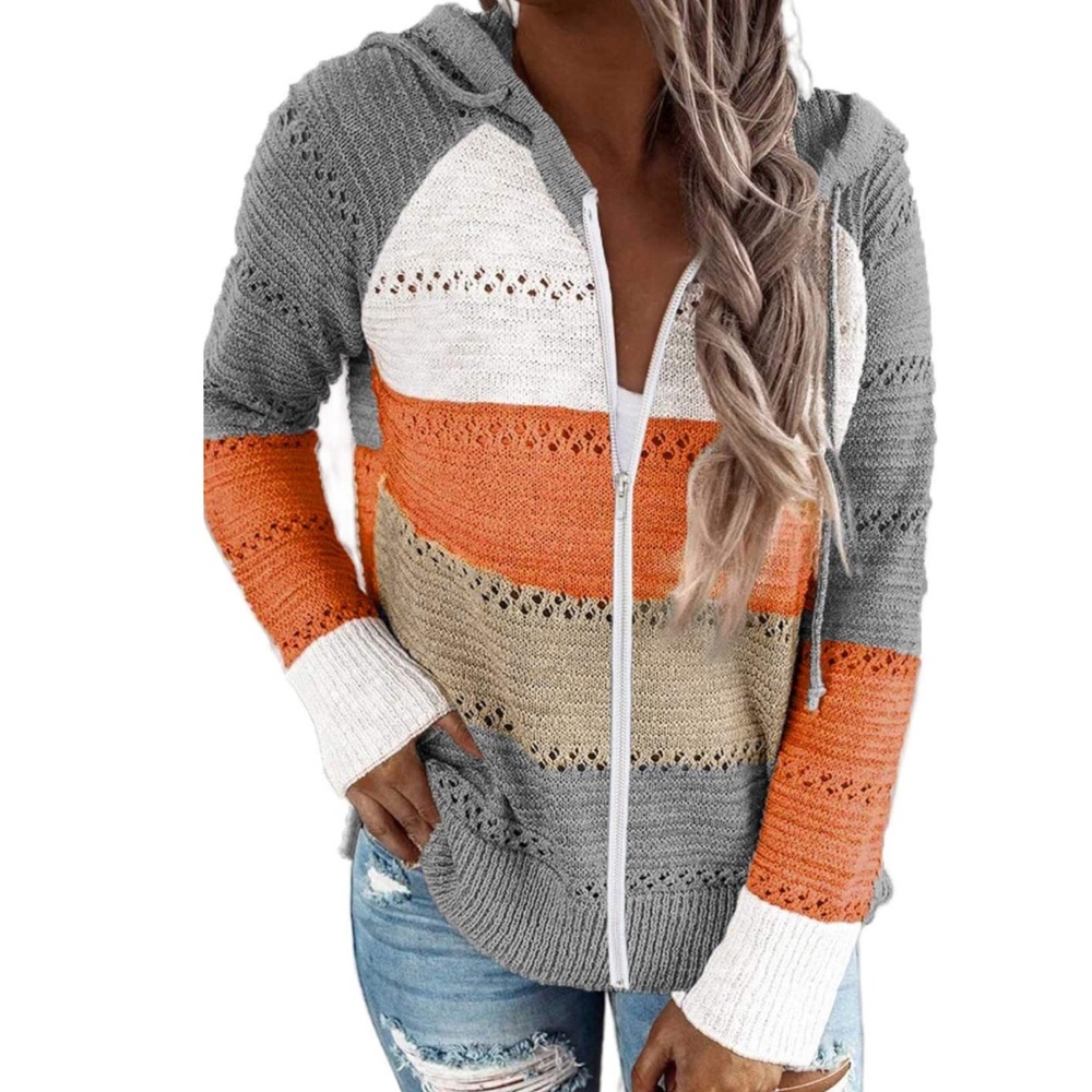 Brand New FEKOAFE Women’s Striped Knit Zipper Jacket. Size 2XL.